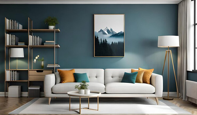 Modern Comfort with Deep Blue Living Room